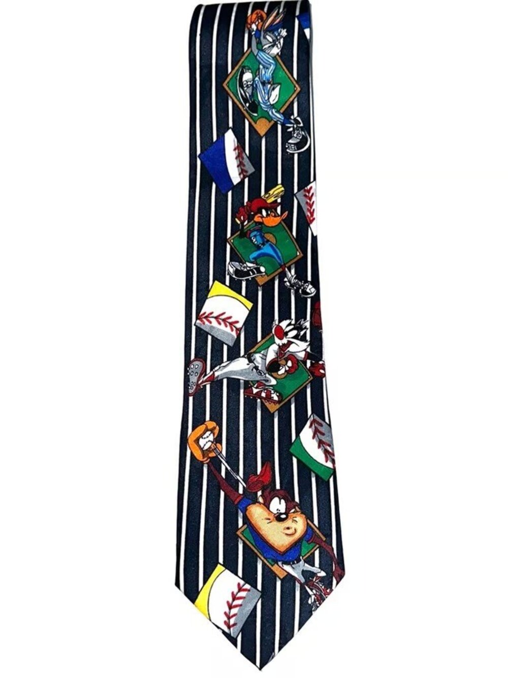 Looney Tunes Tazmanian Devil Baseball Striped Silk Tie